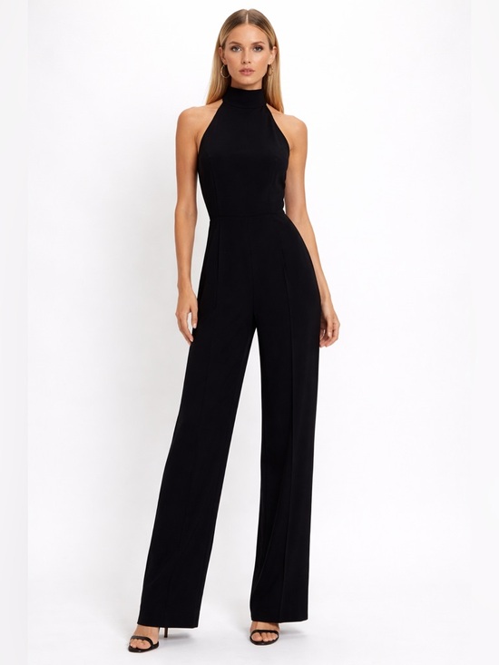 Theory Pants - Theory Black Halter Neck Tie Jumpsuit Wide Leg Sleeveless Minimalist Luxe Size 2